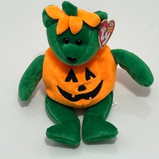 TY Beanie Babies TRICKY Vintage Halloween Bear Jack O Lantern Pumpkin Plush 8"