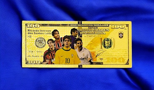 π BANCONOTA DA 100 DOLLARI PLACCATA ORO β TRIBUTO KAKΓ DA COLLEZIONE π§π·β½ EDIZIONE LIMITATA - Foto 6 di 14