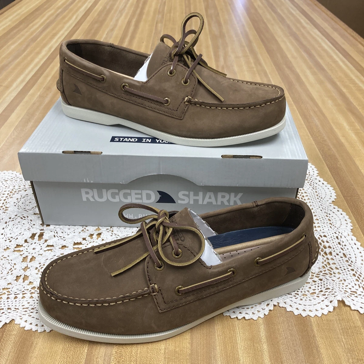 Rugged Shark Cabela S Brown Leather Boat Shoe Men Size 12