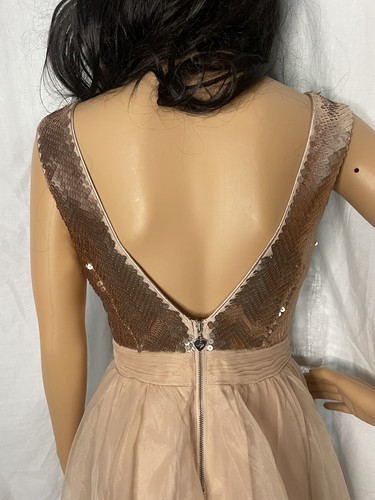 Lypsy Y2K Champagne Colour Baby Doll Dress, Sequin Bodice/Chiffon Skirt Size 8 - Picture 6 of 12