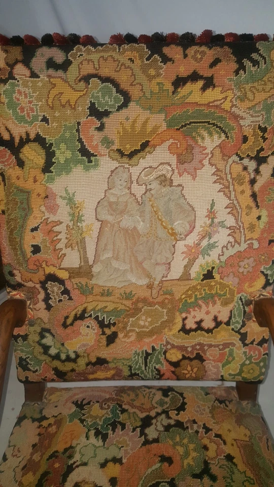 Poltrona Needlepoint francesa antiga da década de 1880 Os Du Mouton cadeira trono Fauteil - Imagem 2 de 4