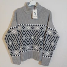 US Polo Assn Knitted Knit Jumper Pullover Pearl Grey Turtle Neck, Size Medium 12