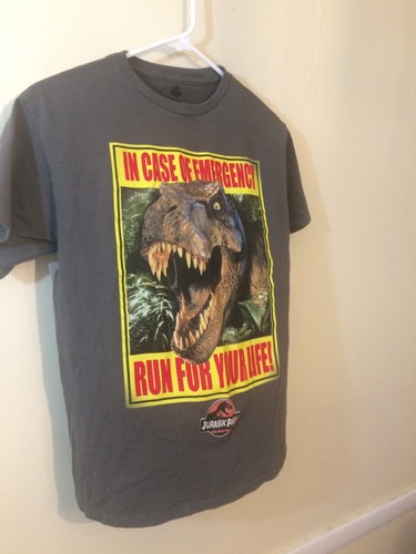 STK 881 JURASSIC PARK Dinosaur T-Rex Tee RUN FOR YOUR LIFE! Youth XXL 18 Gray - Picture 3 of 8