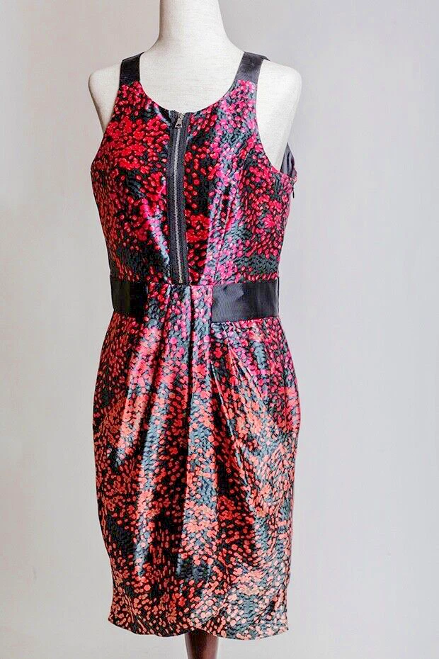 Vestido para mujer Cynthia Steffe rosa cerise negro flora 100 % l seda cremallera frontal Foto 2 de 4