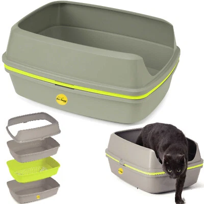Cat Litter Tray Large or Jumbo Grey Scoopless Sifting Toilet Box High Sided XL