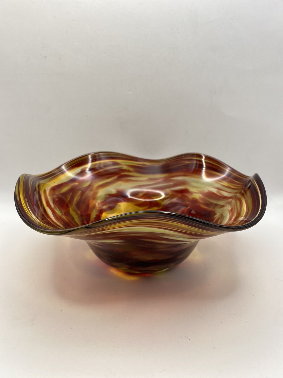 Vetro Murano Handblown Art Glass Flared Bowl~Brown-Copper Swirl~Signed & Dated