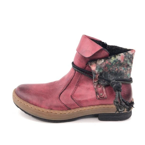 Rieker Fee 93 Red Leather Ankle Boots EUR 38 Womens Size 7 7.5 Zip Antistress