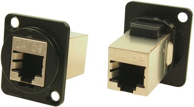 Feedthrugh, FTP CAT5E, RJ45-RJ45, Schwarz Metl , Ad Für