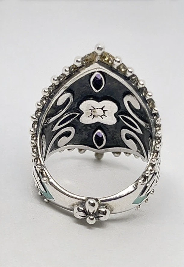 Anillo Barbra Bixby Plata de Ley y Oro 18k Esmalte Azul MOP Amatista Talla 6 Foto 4 de 4
