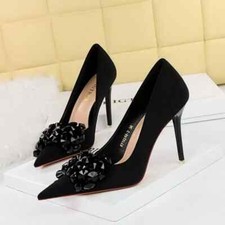 Decolte Scarpe Donna 10 Nero Strass Eleganti Pelle Sintetica 00236