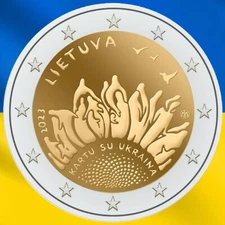 2 Euro Lithuania 2023 * Together with Ukraine * Slava Ukraini * UNC