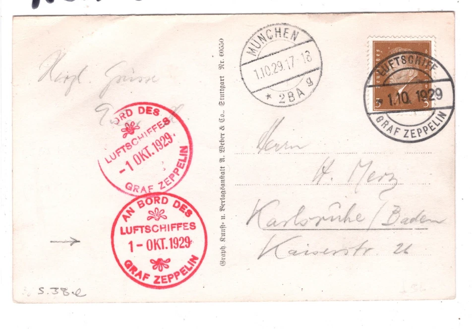 GERMANY Airmail GRAF ZEPPELIN Postcard 1929 Super *AN BORD LUFTSHIFFES*CDS KZ206 - Image 4 of 4