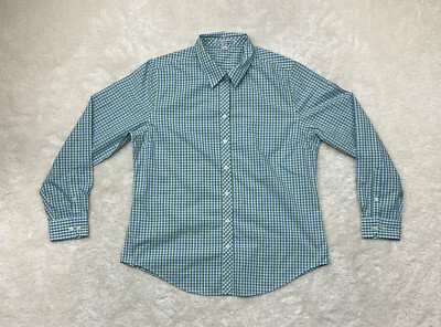 Port Authority Womens Size L Long Sleeve Button Up Blue Green Check Plaid Shirt 