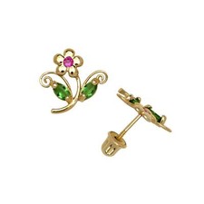 14k Yellow or White Gold CZ Flower Stud Earrings