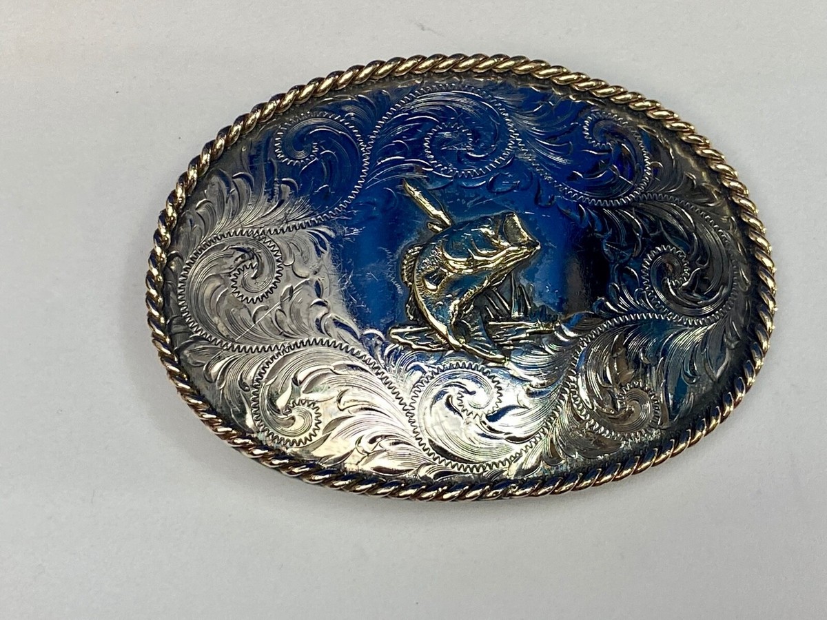 Western Belt Buckle Vintage Fishing Wildlife Belt Buckle - Western Oval ...