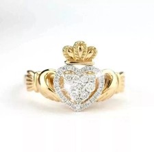 1.30Ctw Round Cut Moissanite Claddagh Wedding Ring 14K Yellow Gold Plated