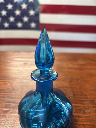 HTF ANTIQUE STUEBEN GLASS CELESTE BLUE MELON SHAPE PERFUME COLOGNE BOTTLE SIGNED - Picture 2 of 8
