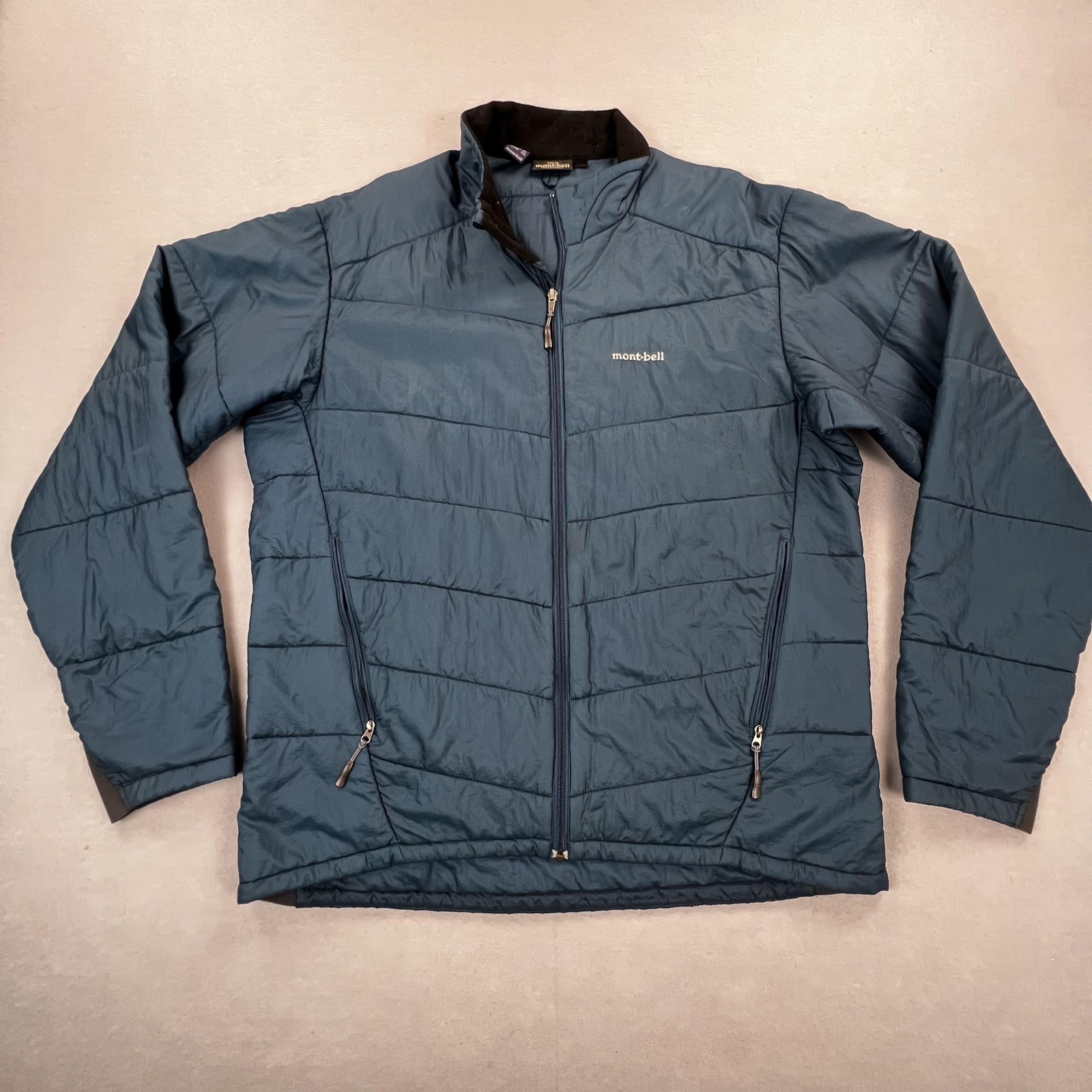 Montbell Jacket Mens XL Blue Insulated Lightweight Nylon Zip Pockets Hiking