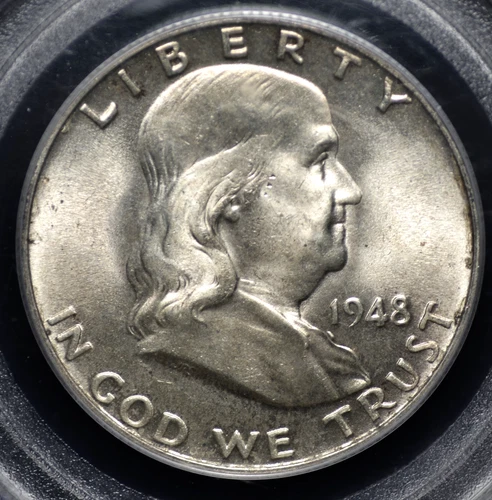 1948  FRANKLIN HALF DOLLAR PCGS MS 65 FULL BELL LINES OLD GREEN HOLDER, NICE GEM