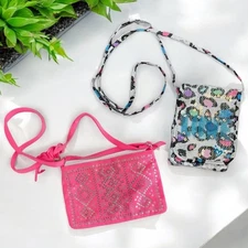 Lot of 2 Justice Purses Pink with Straps and White Blue Cheetah Print 