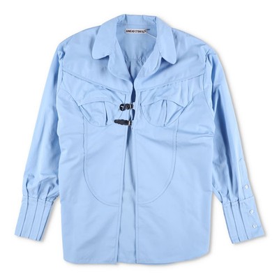SINEAD O'DWYER Womens Pyjama Shirt Blue Button-Up Cotton Buckle Toggle 10 RRP755