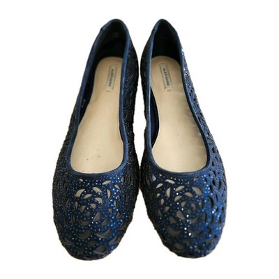 Alex Marie Blue Crystal Rhinestones Laser-Cut Design Ballet Style Flats Sz 9.5