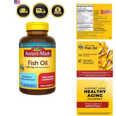Fish Oil Omega 3 Softgels for Heart Support 1200mg 100 Softgels