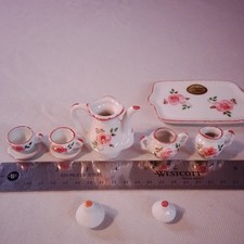 Vintage Andrea by Sadek Mini Floral Ceramic Tea Set Teapot Sugar Creamer Tray