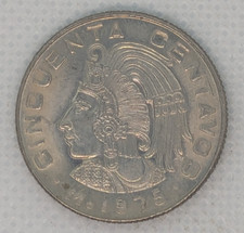 Set of 8 Mexico Cincuenta Centavos Coin Mexicanos 50 from 1969, 1971, & 1975