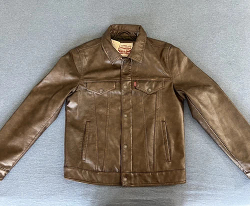 NEW Men's Levi's Faux Leather Trucker Jacket - Small - Brown - Style LM0OU638 image 2