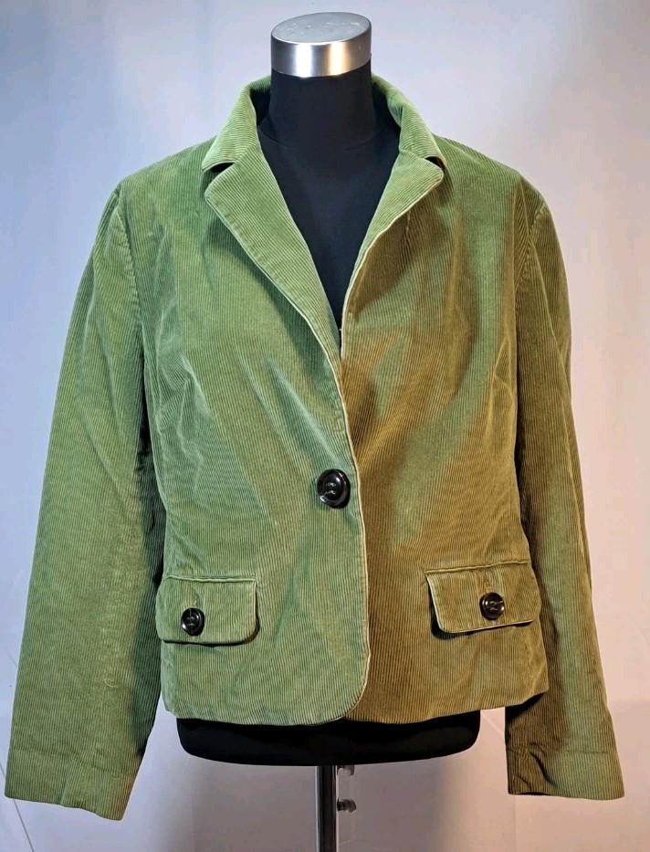 Vintage Y2K Talbots Women's Sz 14 Single Button Corduroy Blazer Jacket Green