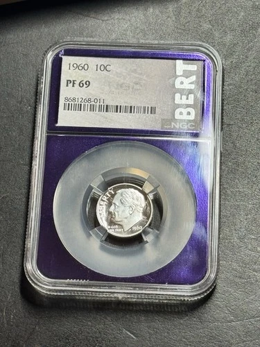 1960 Roosevelt Silver Dime Proof Graded NGC PF69 Purple Core 10c Coin (Slab1359)