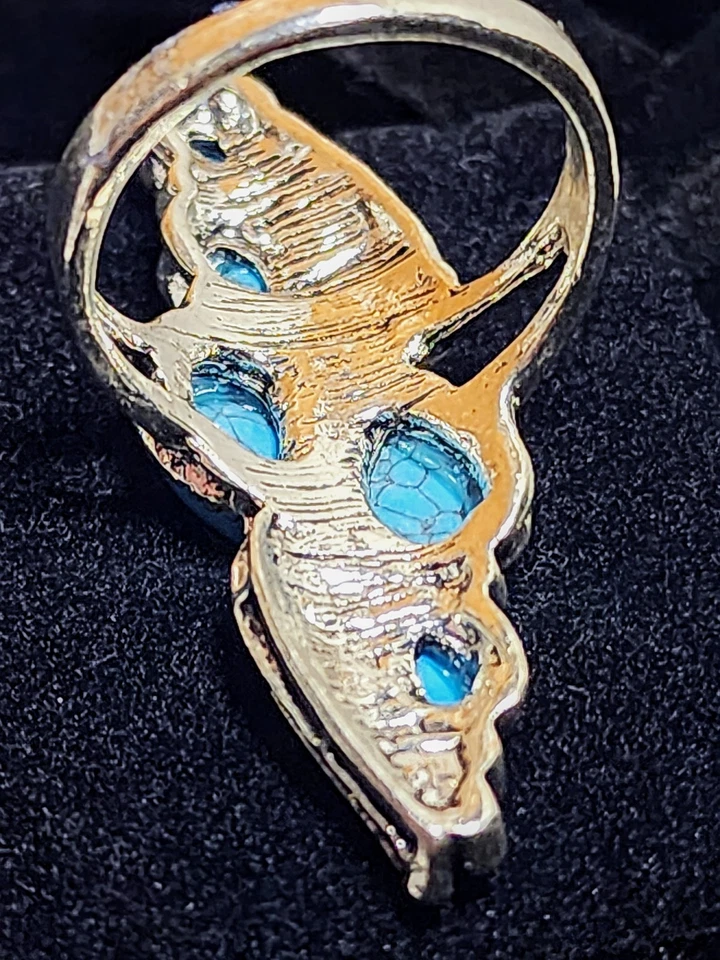 Anillo Estilo Suroeste Turquesa Cuentas Tono Plata Talla 10 Foto 2 de 4