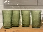 Vintage Avocado Green Art Glass Tumblers Set of 4 Textured Mid Century