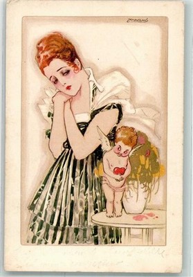 13948716 - Amor mit Herz auf AK Frau in Art Deco Mode Serie 101-1 Mauzan, A.