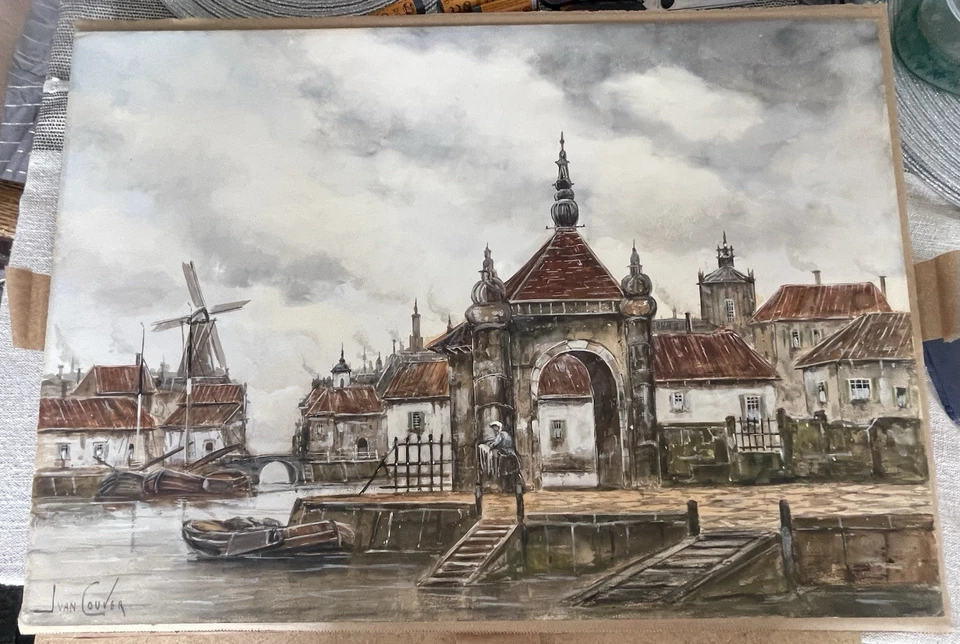 Hermanus Koekkoek Jr Watercolour Old Rotterdam Harbour signed As Jan Van Couver - Image 2 of 4