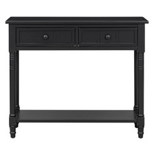 Console Table Traditional Design with Two Drawers and Bottom Shelf Black