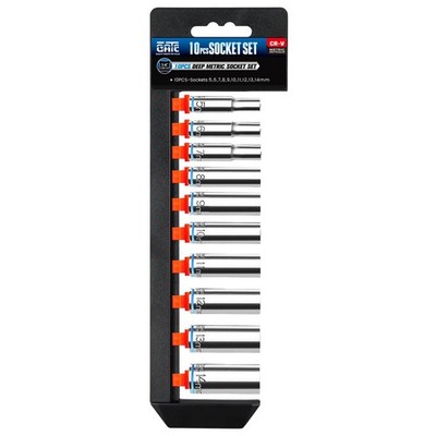 pgroup 10PCS 1/4  Drive Deep Socket Set, Metric 5mm14mm, 6Point, CrV Steel, C...