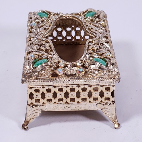 Hollywood Regency MCM SAM FINK Ormolu Giada Oro Filigrana Metallo PORTA FAZZOLETTI - Foto 10 di 21