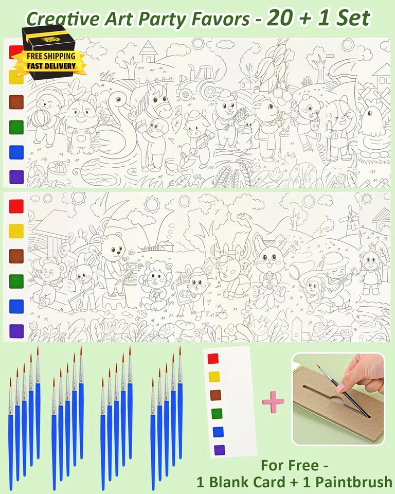 20 Favores de Fiesta de Arte para Niños de 4 a 8 Años, Animales Acuarela Pintura Boo Foto 4 de 4