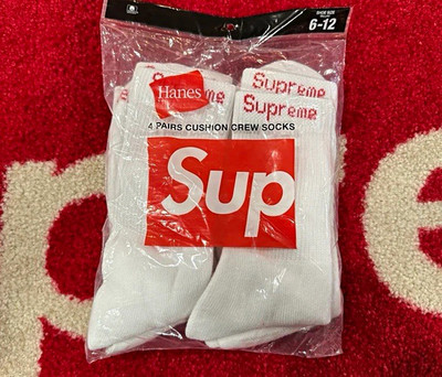 Hanes Men s Supreme Logo Cushioned Crew Socks 4 Pairs Cotton Blend White