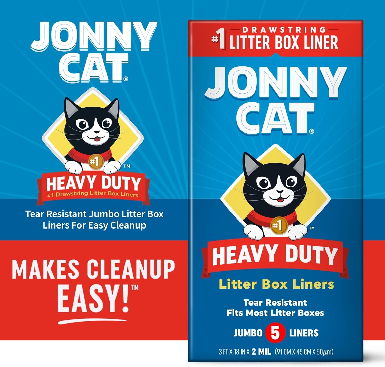 Jonny Cat Litter Box Liners: Heavy Duty - Tear & Leak Resistant - 5 Count