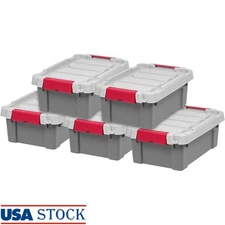 Durable Stackable Lockable Storage Totes W/ Tight Latches Organization 5 Pack US