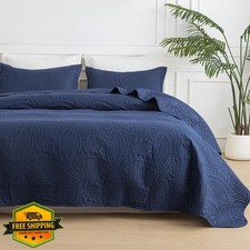 SheRest Navy Blue Full Embossed Microfiber Quilt Set 3pc