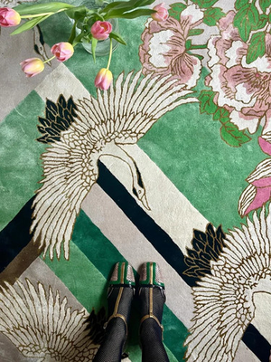 #ad Wendy Morrison Vogue Deco Hand Tufted Wool Rug Luxury Art Deco Floral amp; Crane $854.10