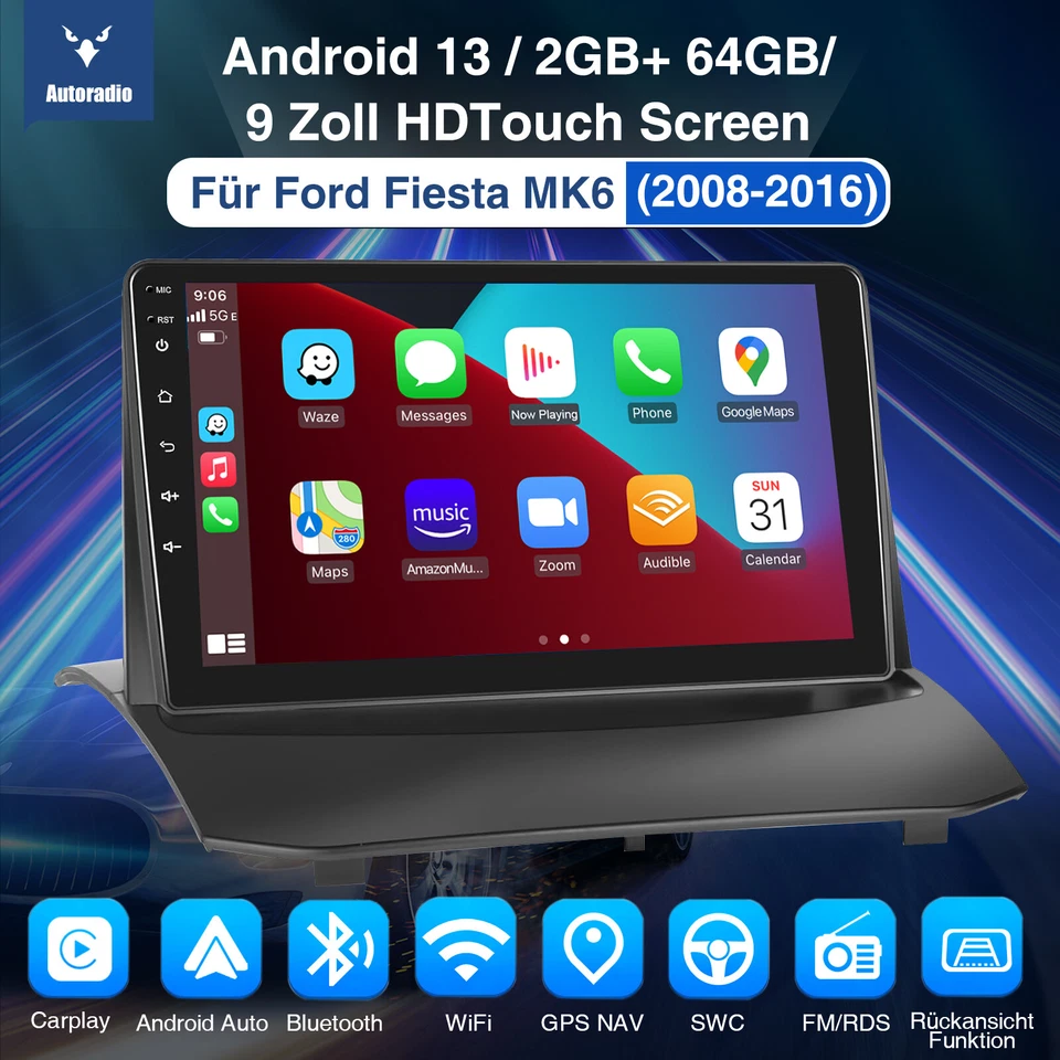 2+64G Android 13 Autoradio Carplay GPS Navi RDS WIFI Für Ford Fiesta MK6 2009-14 - Bild 2 von 4