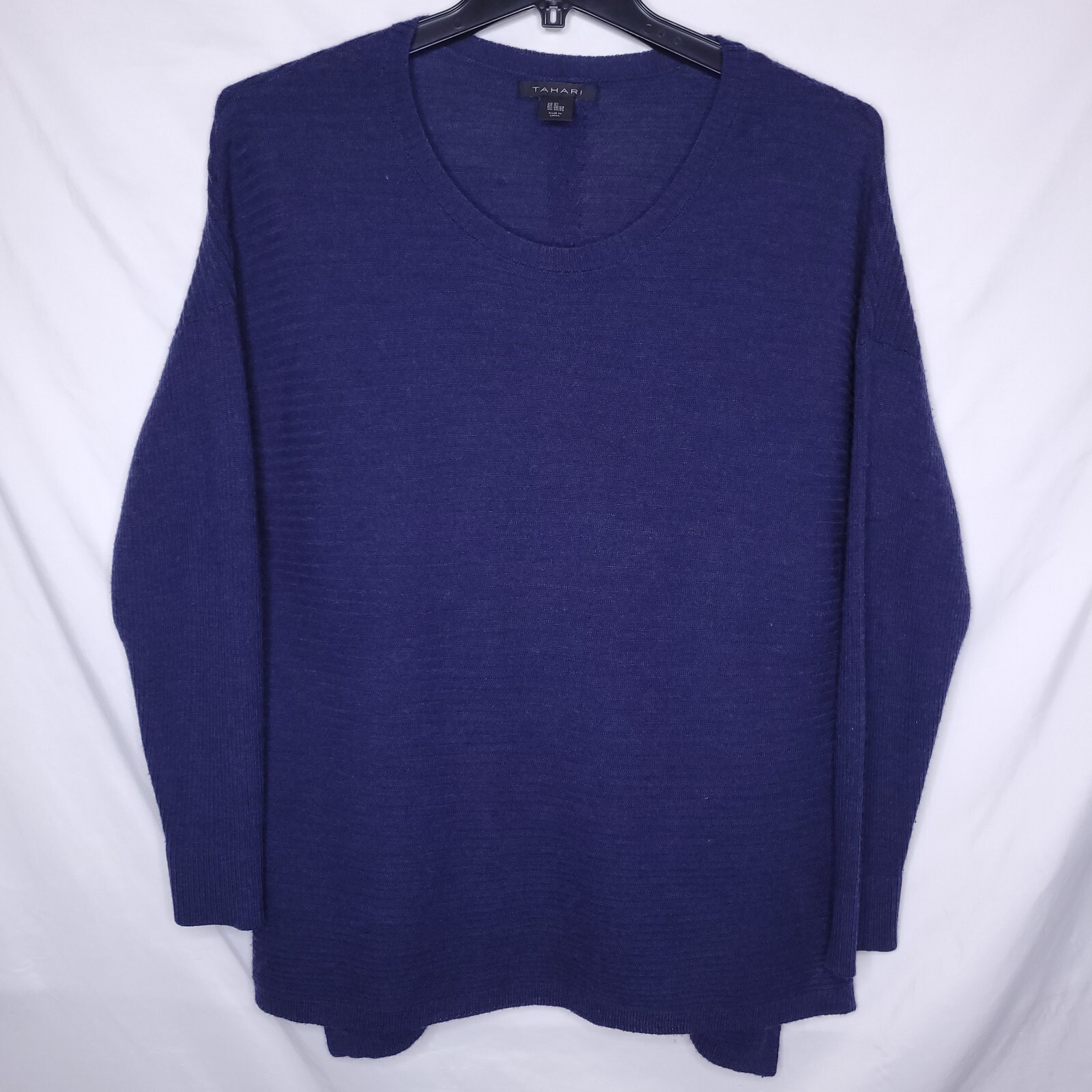 Tahari Sweater Womens 2X Navy Ribbed Merino Wool Blend Button Back