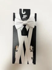 J. Ferrar Bow Tie & Suspender Set Adjutable One Size White Sparkle Prom Wedding