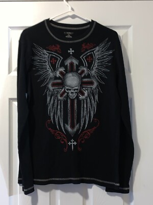 NO BOUNDARIES THERMAL SKULL & CROSS LARGE SHIRT | eBay