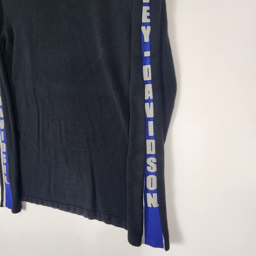 VTG Harley Davidson Turtleneckweater size M Black Blue Stripe Sleeve Logo #1101 - Picture 5 of 14